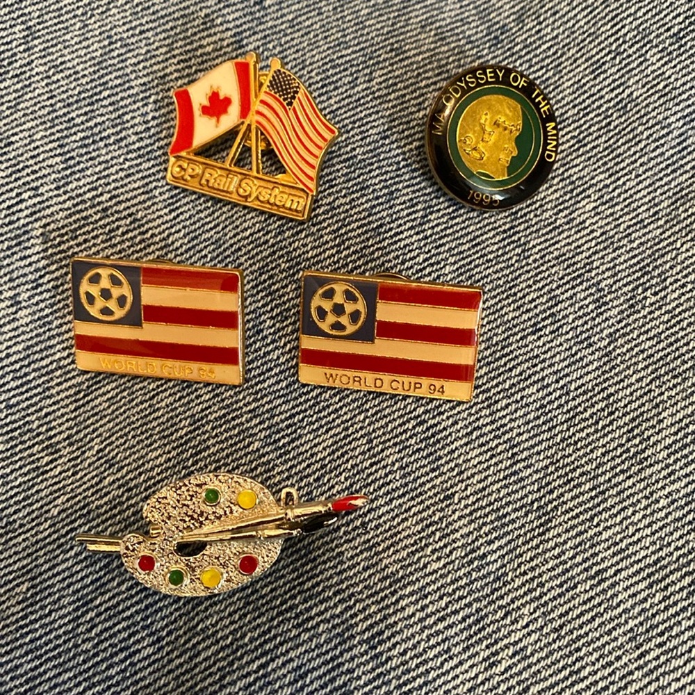 The oin man LOT OF 5 vintage pins stamped collector items lapel soccer rare